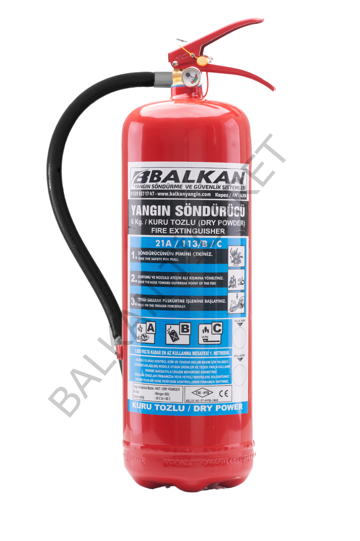 6 kg Kuru Kimyevi Tozlu Yangın Söndürme Cihazı - Ruhsata Uygun, Yeni Tarihli , Levha ve Askı Aparatı Hediye