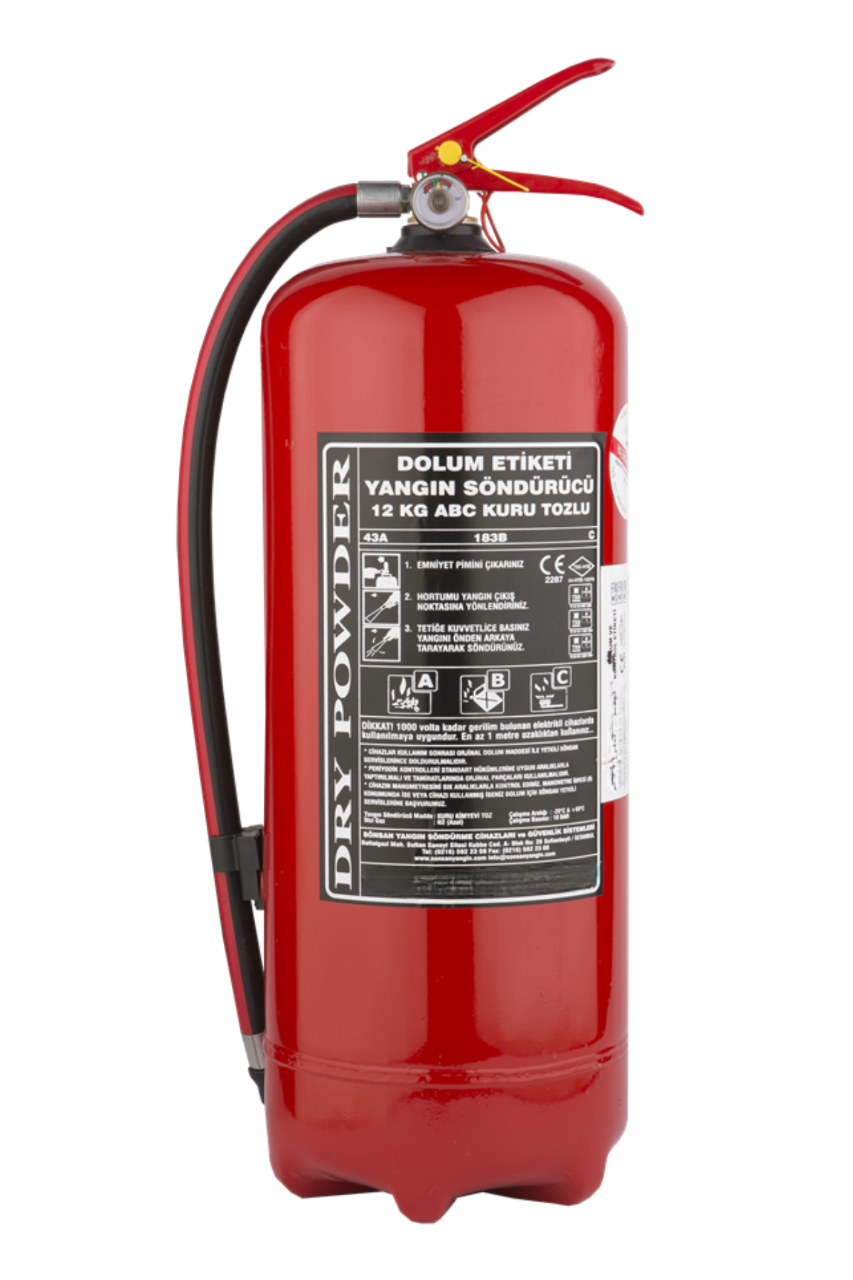 12 Kg Kuru Kimyevi Tozlu Yangın Söndürme Cihazı – Ruhsata Uygun, Yeni Tarihli