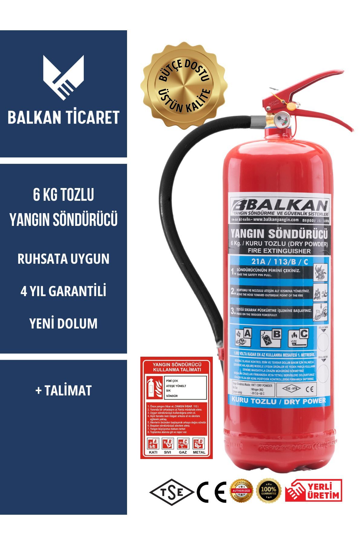 Tozlu Yangın Tüpü 4 Yıllık Ruhsata Uygun (Talimat)