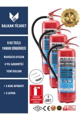 3 Adet Tozlu Yangın Tüpü 4 Yıllık Ruhsata Uygun (Askı Aparatı, Levha)