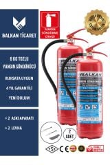 2 Adet Tozlu Yangın Tüpü 4 Yıllık Ruhsata Uygun (Askı Aparatı, Levha)