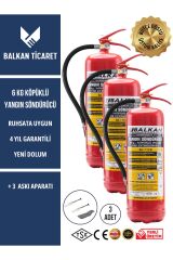 3 Adet Köpüklü Yangın Tüpü 4 Yıllık Ruhsata Uygun (Askı Aparatı)