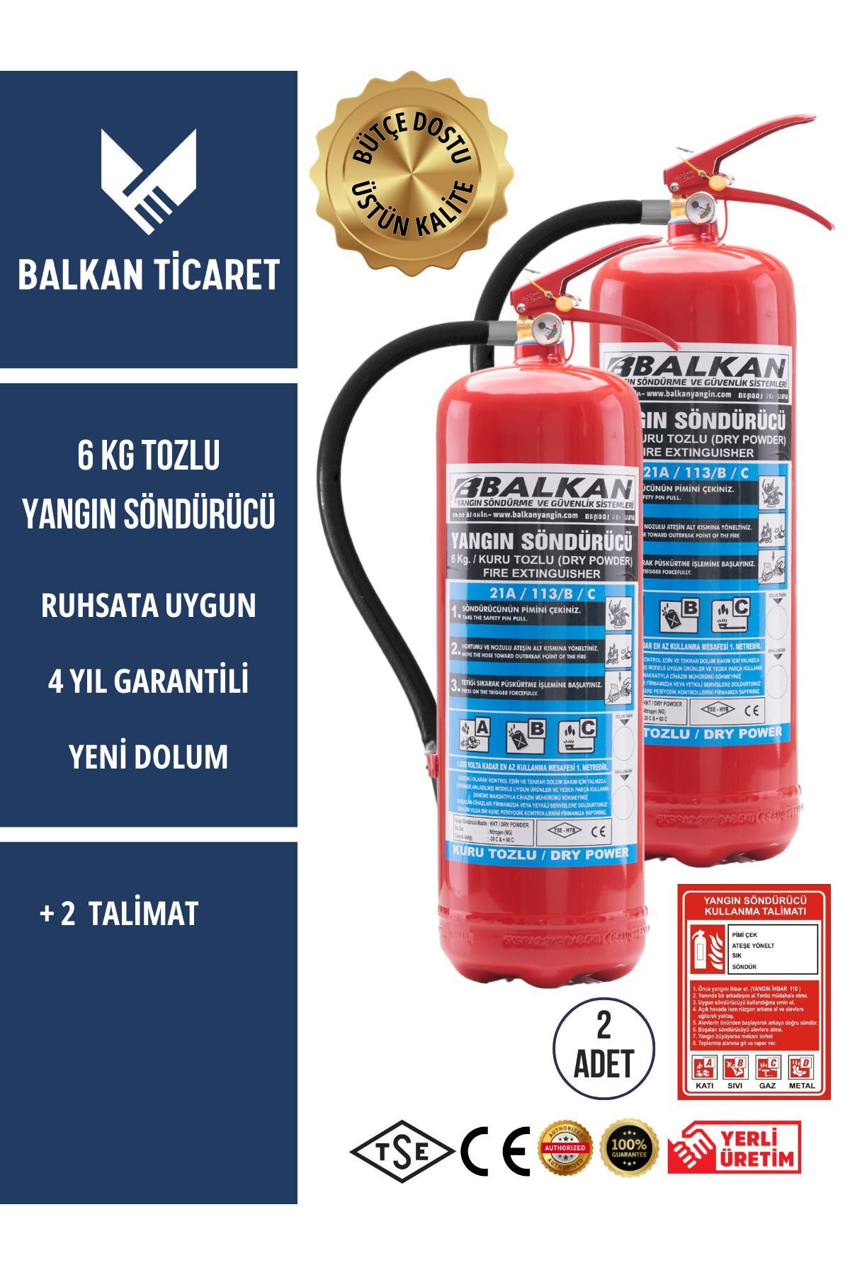 2 Adet Tozlu Yangın Tüpü 4 Yıllık Ruhsata Uygun (Talimat)