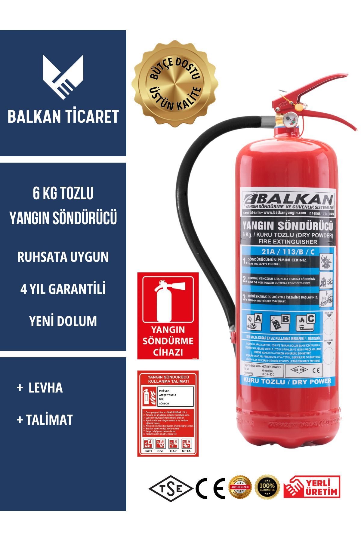 6 Kg Tozlu Etiketli Ve Ruhsata Uygun Yangın Söndürücü Levha Ve Talimat