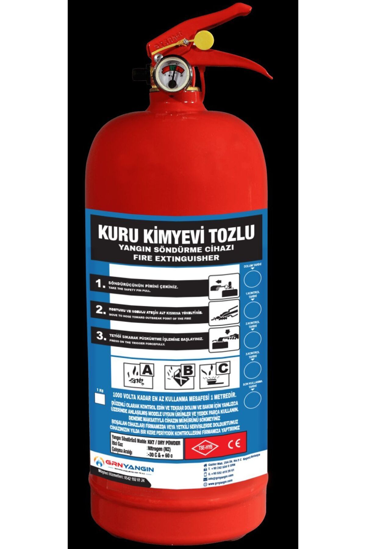 1 KG ARAÇ TİPİ KURUTOZLU YANGIN SÖNDÜRME CİHAZI