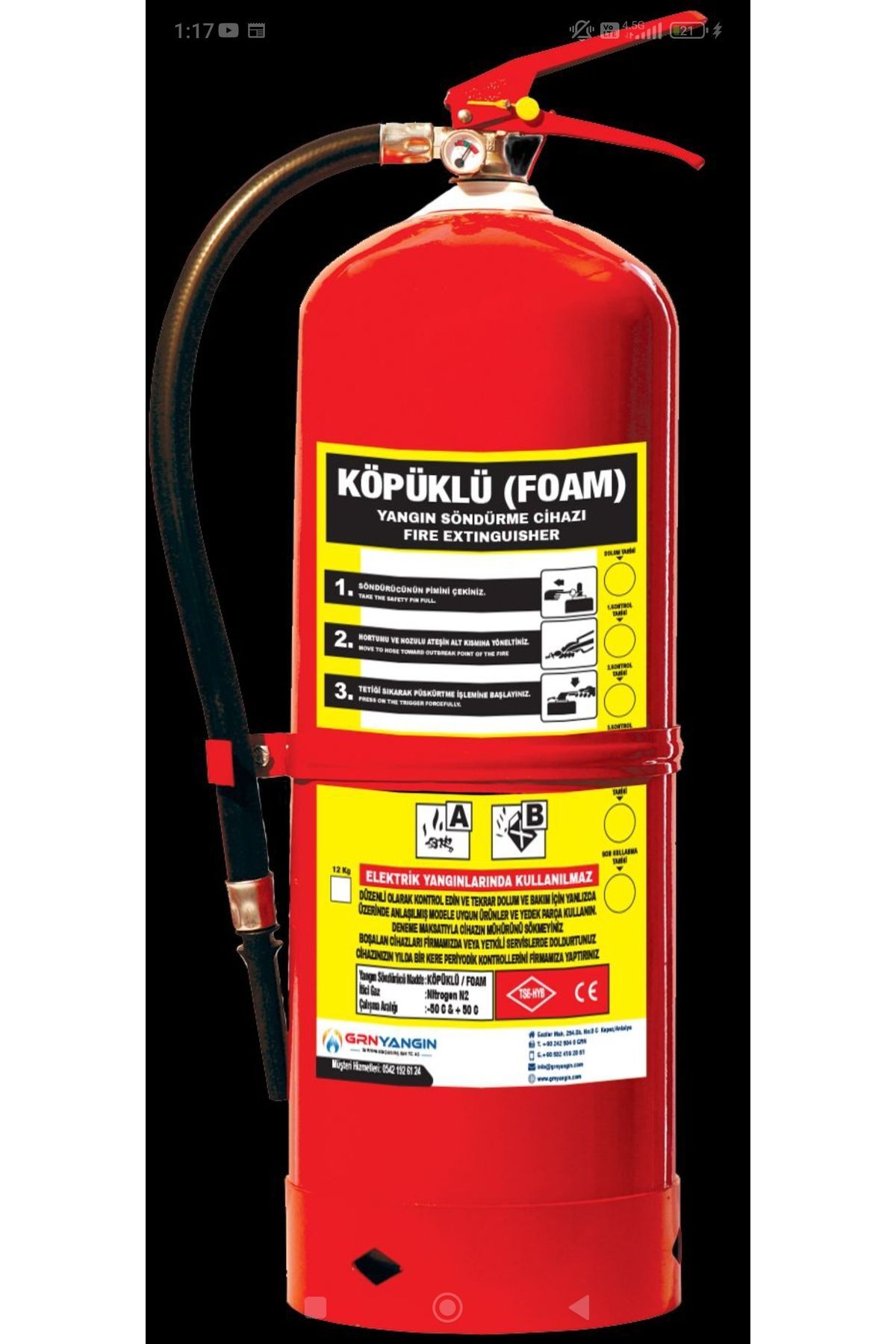12 KG  KÖPÜKLÜ YANGIN SÖNDÜRME TÜPÜ