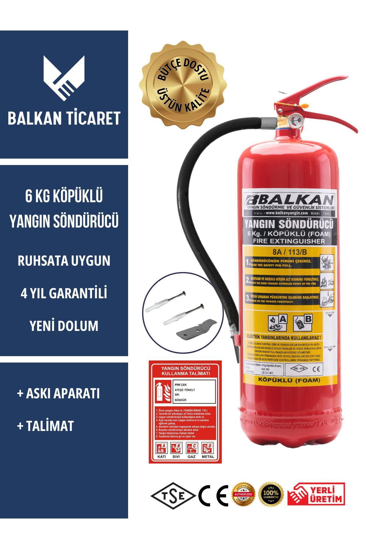 6 Kg Köpüklü Etiketli Ve Ruhsata Uygun Yangın Söndürücü Askı Aparatı Talimat - Ruhsata Uygun
