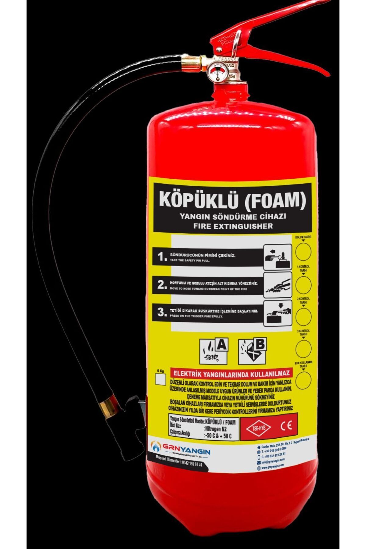 6 KG RUHSATA UYGUN KÖPÜKLÜ YANGIN SÖNDÜRME TÜPÜ