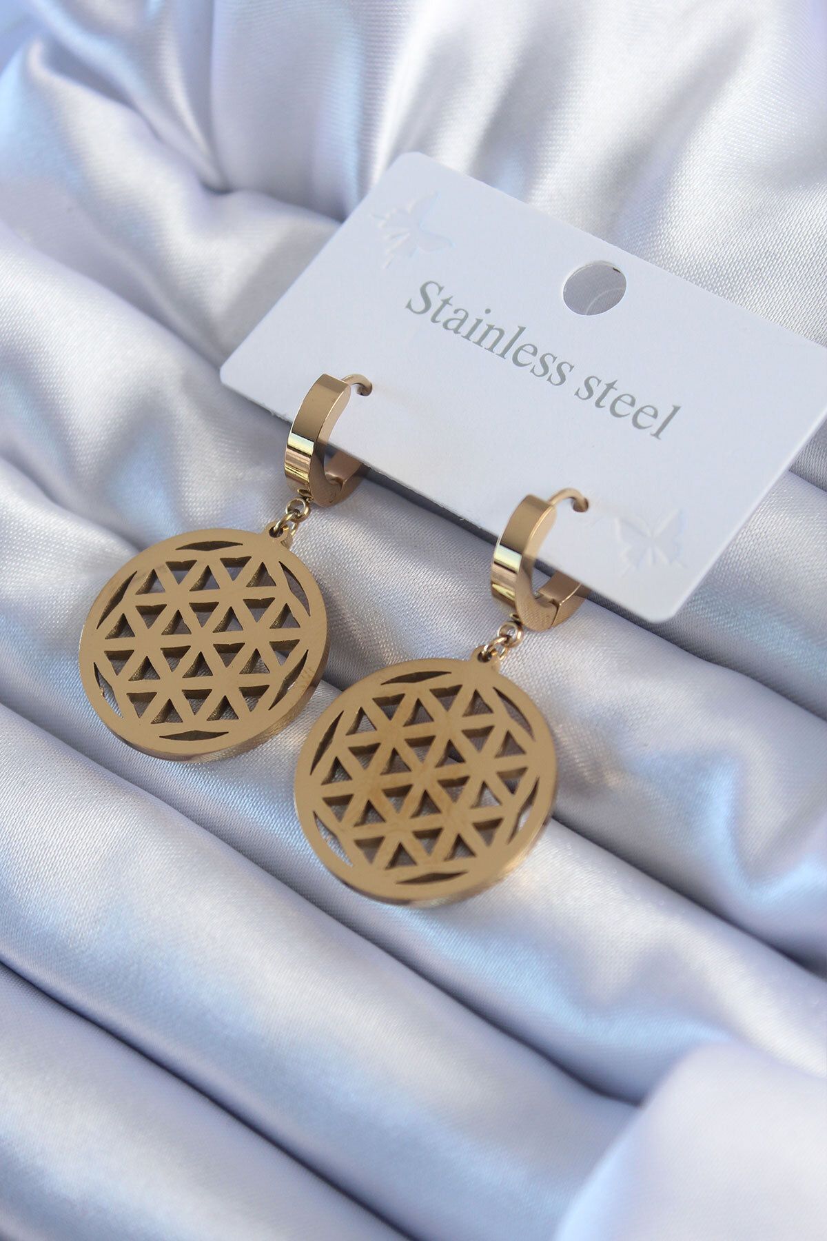 BALKAN ShopZum ShopZum 316L Çelik ShopZum Gold Renk Lotus Model Kadın Küpe