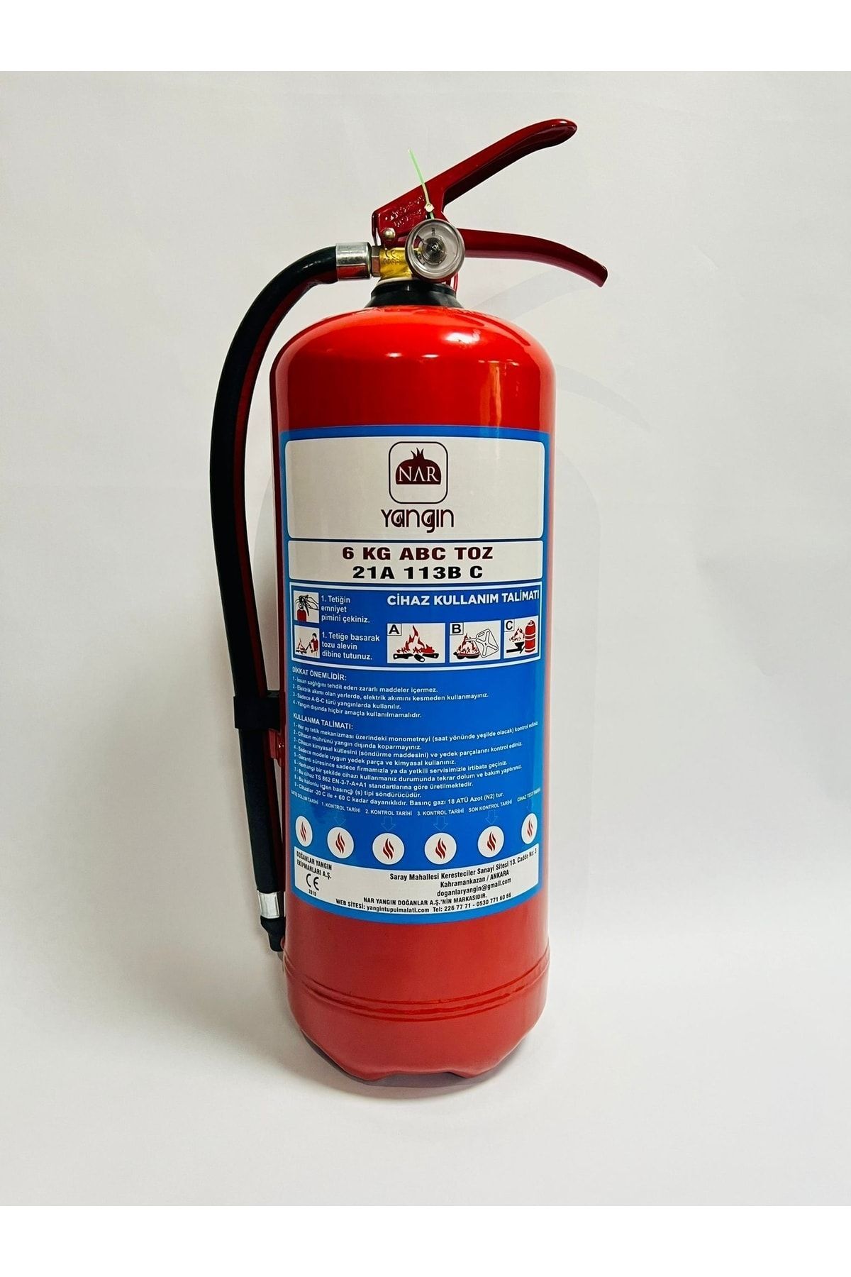 6 Kg Tozlu Yangın Söndürme Tüpü Abc 4 Yıl Toz 6 Yıl Gövde Garantli Uyumlu