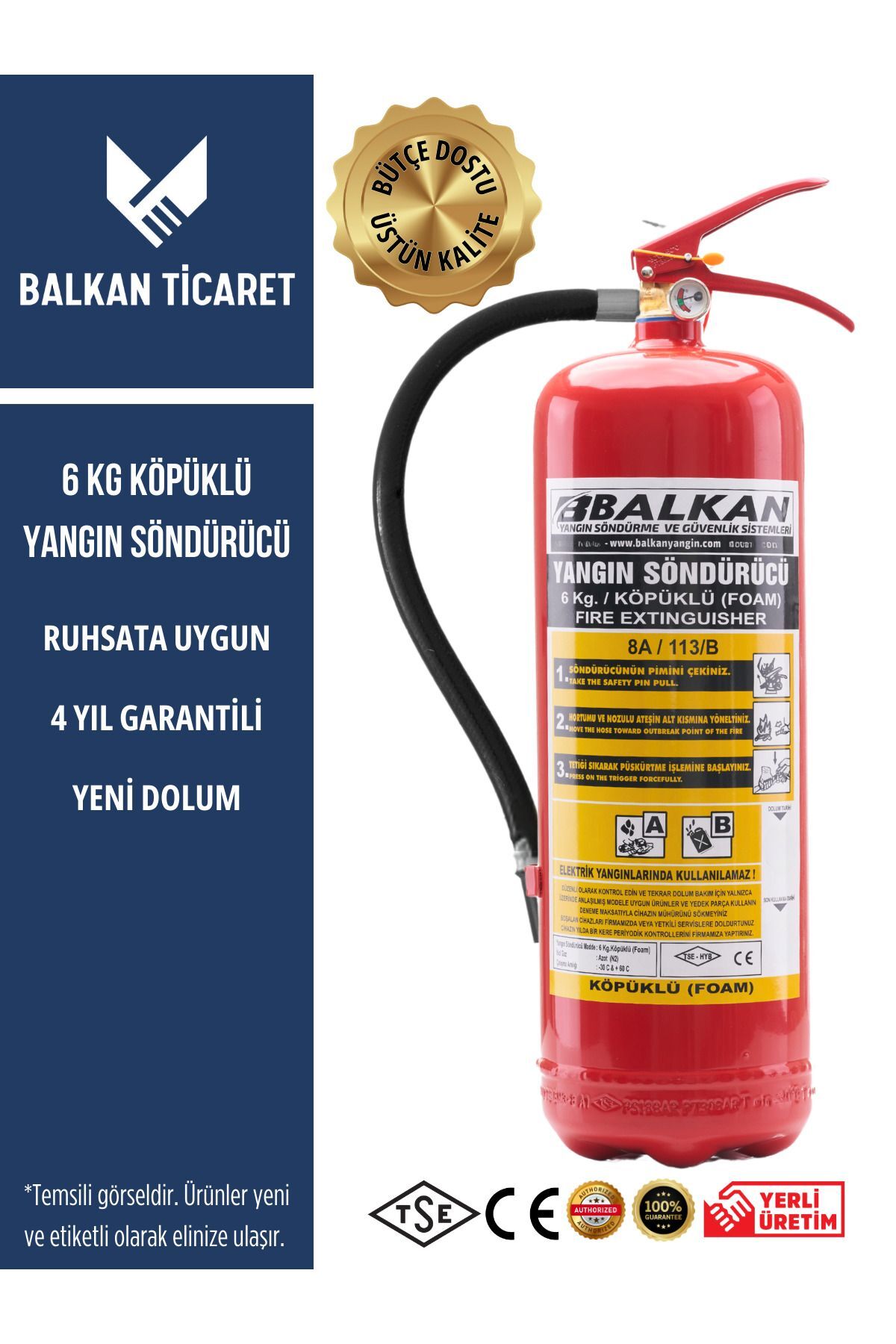 6kg Ruhsata Uygun Köpüklü Yangın Söndürme Tüpü