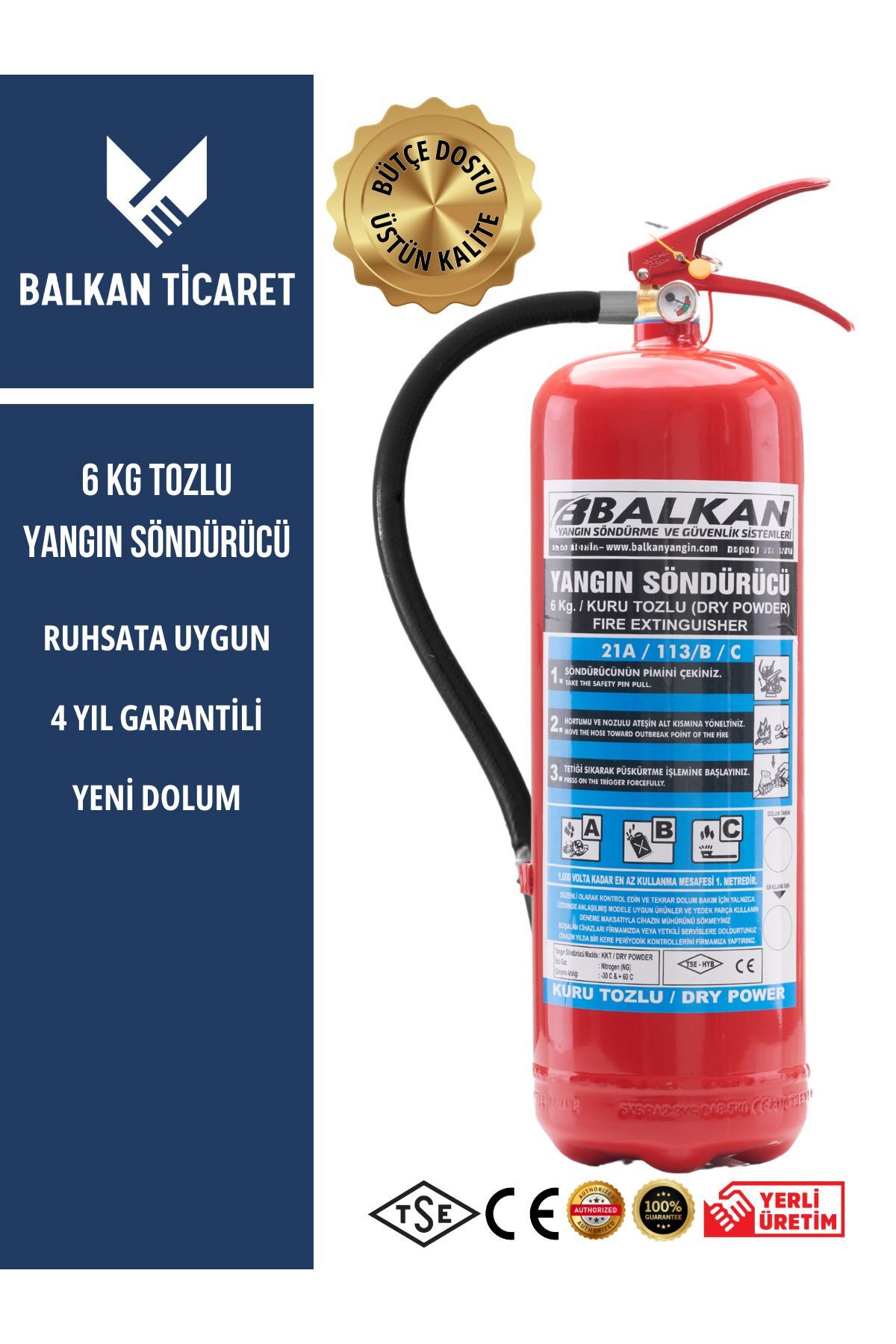 6kg Ruhsata Uygun Toz Yangın Söndürme Tüpü - Yeni Tip