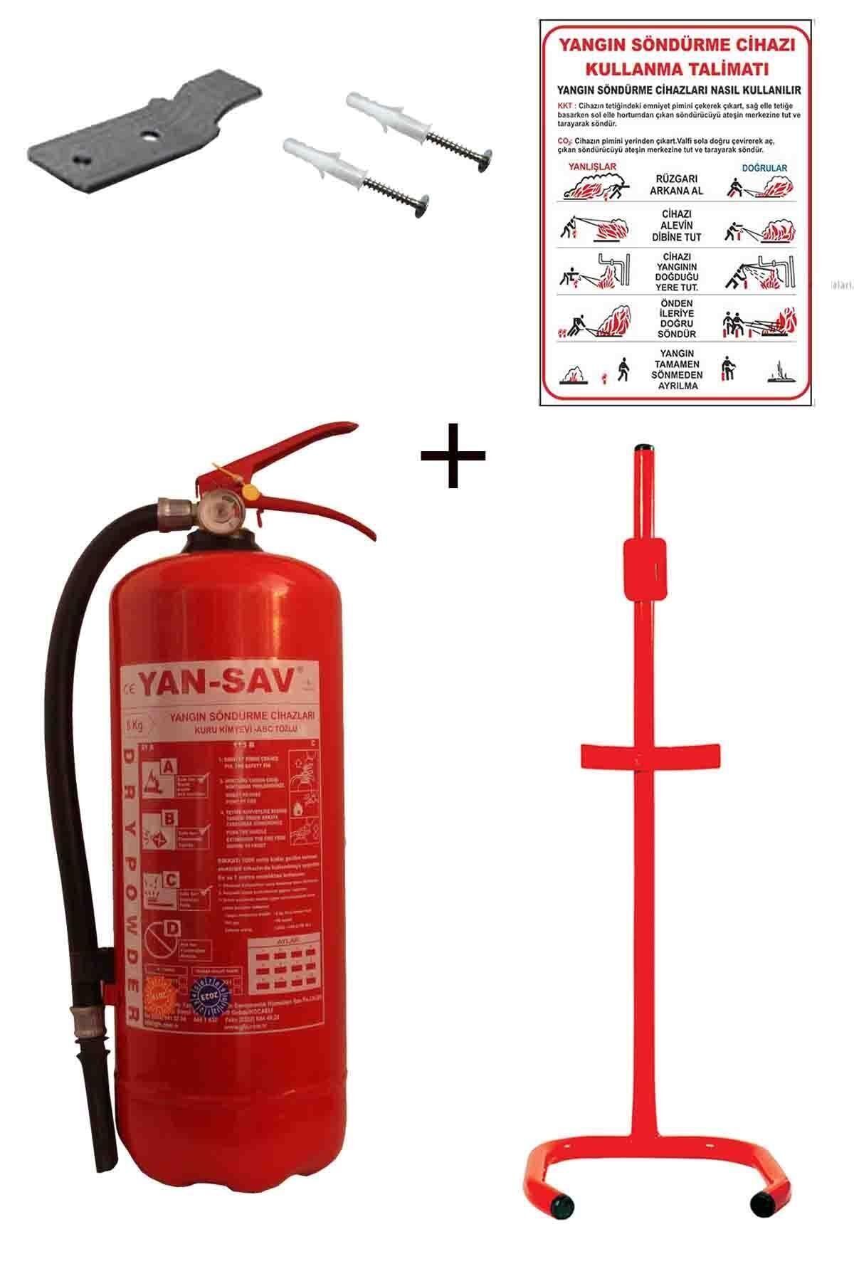6kg Yangın Tüpü,yangın Tüpü Kullanım Talimatı, Askı Aparatı, Dübel Vida Ve C Tipi Sehpa 5li