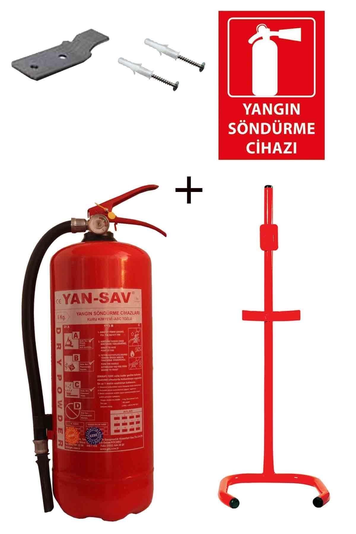 6kg Yangın Tüpü, Yangın Tüpü Levhası, Askı Aparatı, Dübel Vida Ve C Tipi Sehpa 5li Set