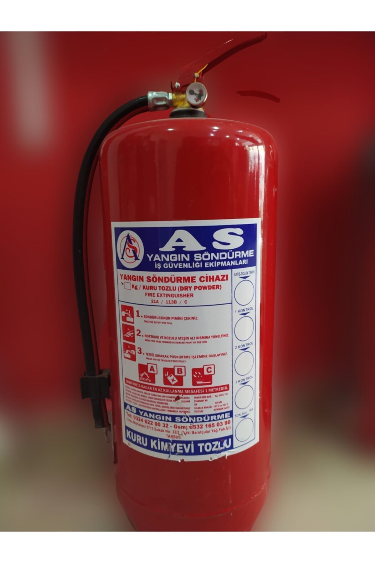 12 Kg (Kuru Kimyevi Tozlu) Yangın Söndürme Tüpü + 4 Yıl Garanti + 2021 Üretim