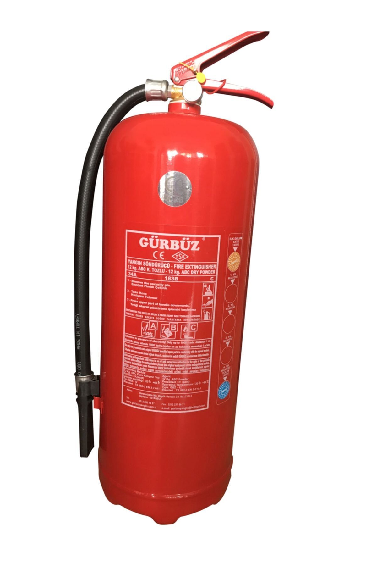 12 Kg Abc Yangın Söndürme Tüpü Tse Ve Ce Belgeli 4 Yıl Garantili Askı Aparatı Hediye!!!