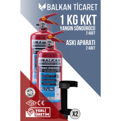 1Kg ABC Yangın Tüpü 2 Adet Askı Aparatı Ruhsata Uygun 4 Yıllık TSE HYB CE Belgeli KKT ABC