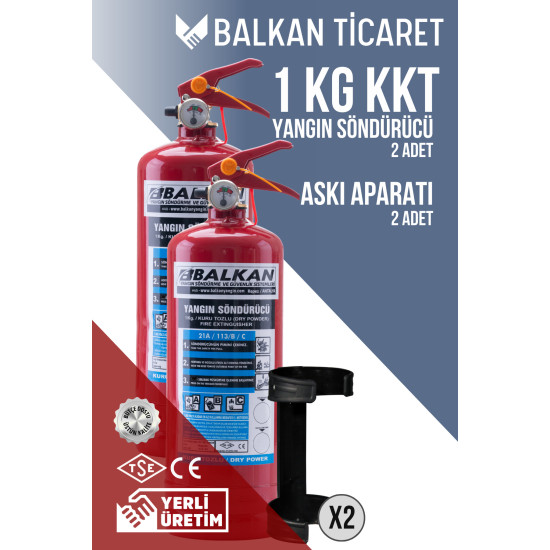 1Kg ABC Yangın Tüpü 2 Adet Askı Aparatı Ruhsata Uygun 4 Yıllık TSE HYB CE Belgeli KKT ABC