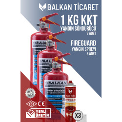 1Kg Otomobil Yangın Tüpü 3 Adet Fireguard Yangın Spreyi Ruhsata Uygun 4 Yıllık TSE HYB CE Belgeli