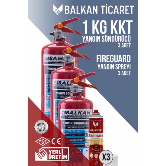 1 Kg Otomobil Yangın Tüpü - 3 Adet + Fireguard Sprey