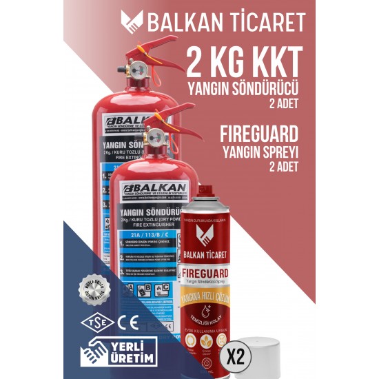 Araba Yangın Tüpü 2 Kg 2 Adet + Fireguard Sprey | TSE Belgeli
