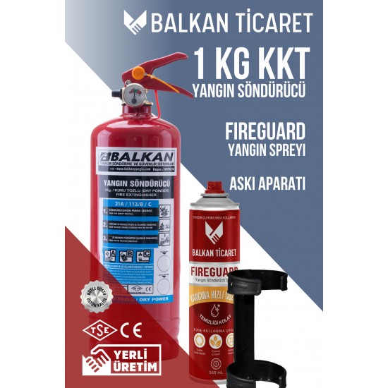 1 Kg Ev Tipi Yangın Tüpü - Askı Aparatlı + Sprey | TSE Belgeli