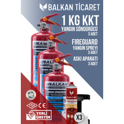 1Kg Araç Muayene Yangın Tüpü 3 Adet Askı Aparatı Fireguard Yangın Spreyi Ruhsata Uygun 4 Yıllık