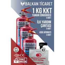 1Kg Mini Yangın Tüpü 3 Adet Askı Aparatı İlkyardım Seti Ruhsata Uygun 4 Yıllık TSE HYB CE Belgeli