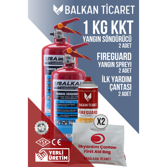 1Kg Araç Yangın Söndürme Tüpü 2 Adet Fireguard Yangın Spreyi İlkyardım Seti Ruhsata Uygun 4 Yıllık