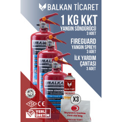 1Kg Yangın Söndürme Cihazı ABC 3 Adet Fireguard Yangın Spreyi İlkyardım Seti Ruhsata Uygun 4 Yıllık