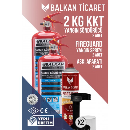 2 Kg Ticari Araç Yangın Tüpü 2 Adet - Askı Aparatlı + Sprey