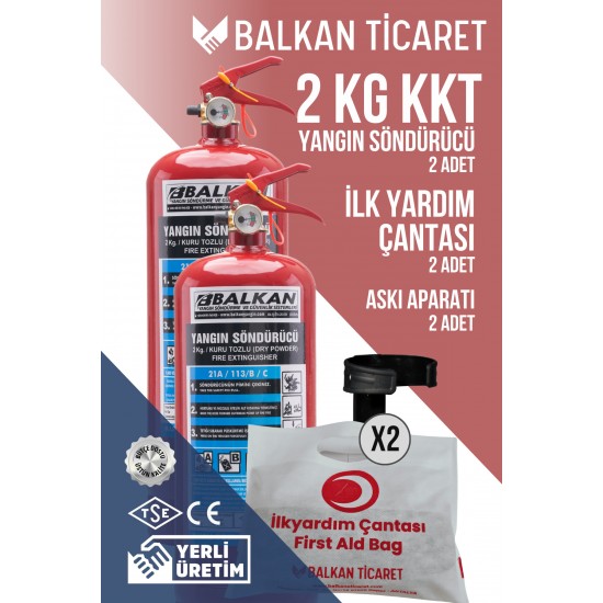 2 Kg Mutfak Yangın Tüpü 2 Adet - Askı Aparatlı + İlk Yardım Seti
