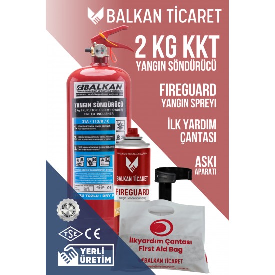2 Kg ABC Yangın Söndürme Tüpü - Askılı + Sprey + İlk Yardım