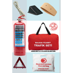 Trafik Seti Tüvtürk Uyumlu 2Kg Yangın Tüpü Reflektörlü Takozlu İlkyardım Seti 4 Yıllık
