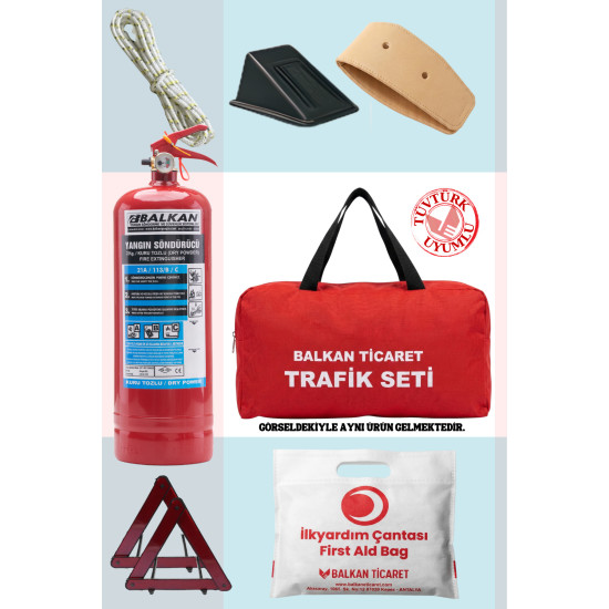 Trafik Seti Yangın Tüplü 2Kg Yangın Tüpü Reflektör 2 Adet Takozlu İlkyardım Seti 4 Yıllık