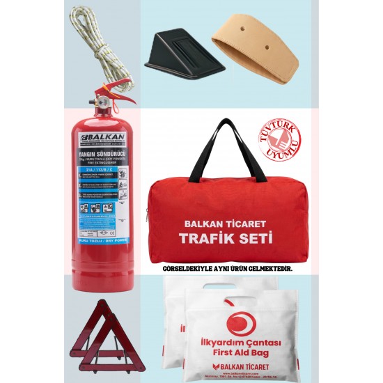 Trafik Seti - İlkyardım Setli XL | 2 Kg Yangın Tüpü, Takozlu