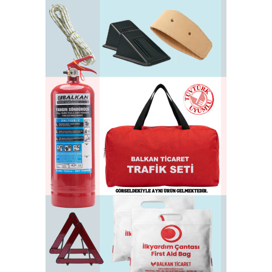 Trafik Seti Reflektörlü 2Kg Yangın Tüpü Reflektör 2 Adet Takoz 2 Adet İlkyardım Seti XL 4 Yıllık