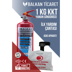1Kg Ev Yangın Tüpü Askı Aparatı İlkyardım Seti Ruhsata Uygun 4 Yıllık TSE HYB CE Belgeli KKT ABC