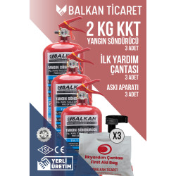 2Kg Mini Yangın Tüpü 3 Adet Askı Aparatı İlkyardım Seti Ruhsata Uygun 4 Yıllık TSE HYB CE Belgeli