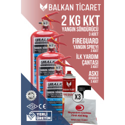2Kg Araç Tipi Yangın Tüpü 3 Adet Askı Aparatı Fireguard Yangın Spreyi İlkyardım Seti Ruhsata Uygun