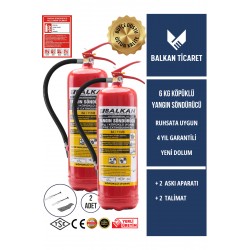 6 Kg Köpüklü Yangın Tüpü 2 Adet - Askı Aparatlı ve Talimatlı