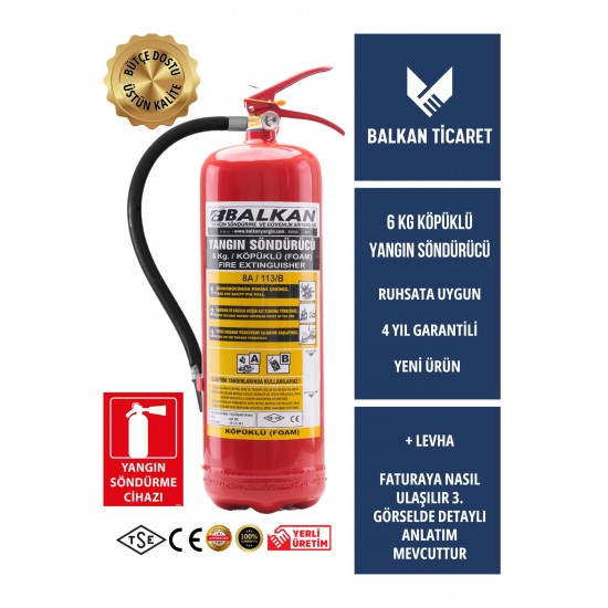 Ev Tipi 6 Kg Köpüklü Yangın Tüpü - Askı Aparatlı, Levhalı, Talimatlı