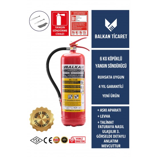 Garaj Yangın Tüpü 6 Kg Köpüklü - Levhalı | TSE Belgeli