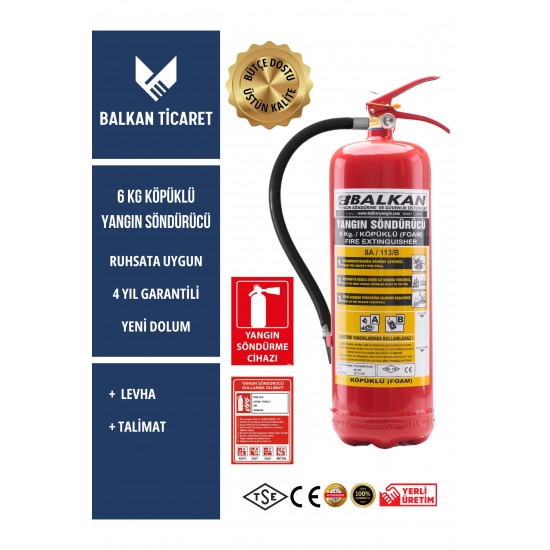6 Kg Köpüklü Yangın Tüpü - Levhalı ve Talimatlı | TSE Belgeli