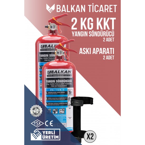 2 Kg Tozlu Yangın Tüpü - 2 Adet, Askı Aparatlı | TSE Belgeli