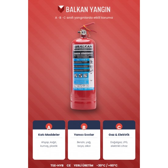 2 Kg Tozlu Yangın Söndürme Cihazı - KKT ABC | TSE Belgeli