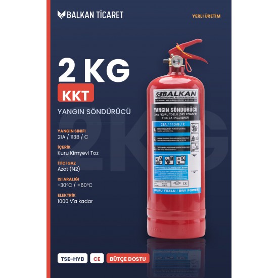2 Kg Tozlu Yangın Tüpü - Ruhsata Uygun | TSE Belgeli