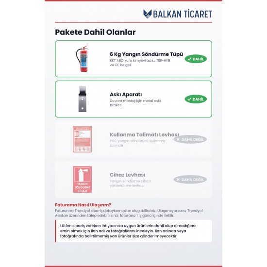 6 Kg Tozlu Yangın Söndürme Tüpü - Askı Aparatlı | TSE Belgeli