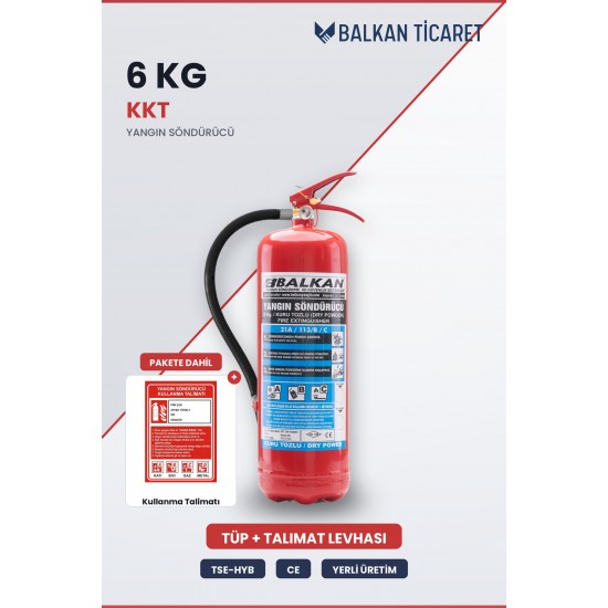 6 Kg Tozlu Yangın Söndürücü - Kullanım Talimatlı | TSE Belgeli