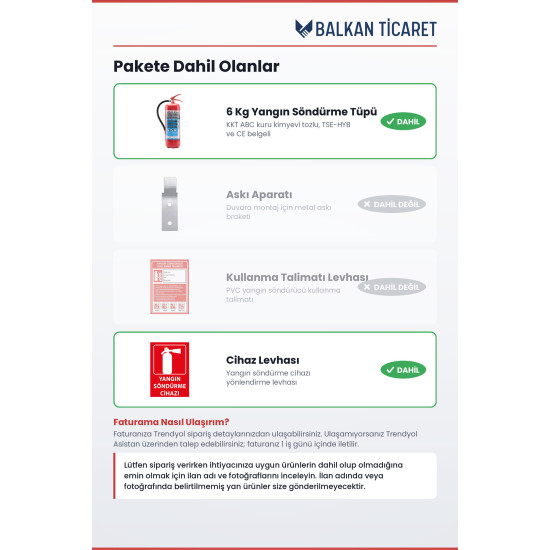İşyeri Yangın Tüpü 6 Kg Tozlu - Levhalı | TSE Belgeli